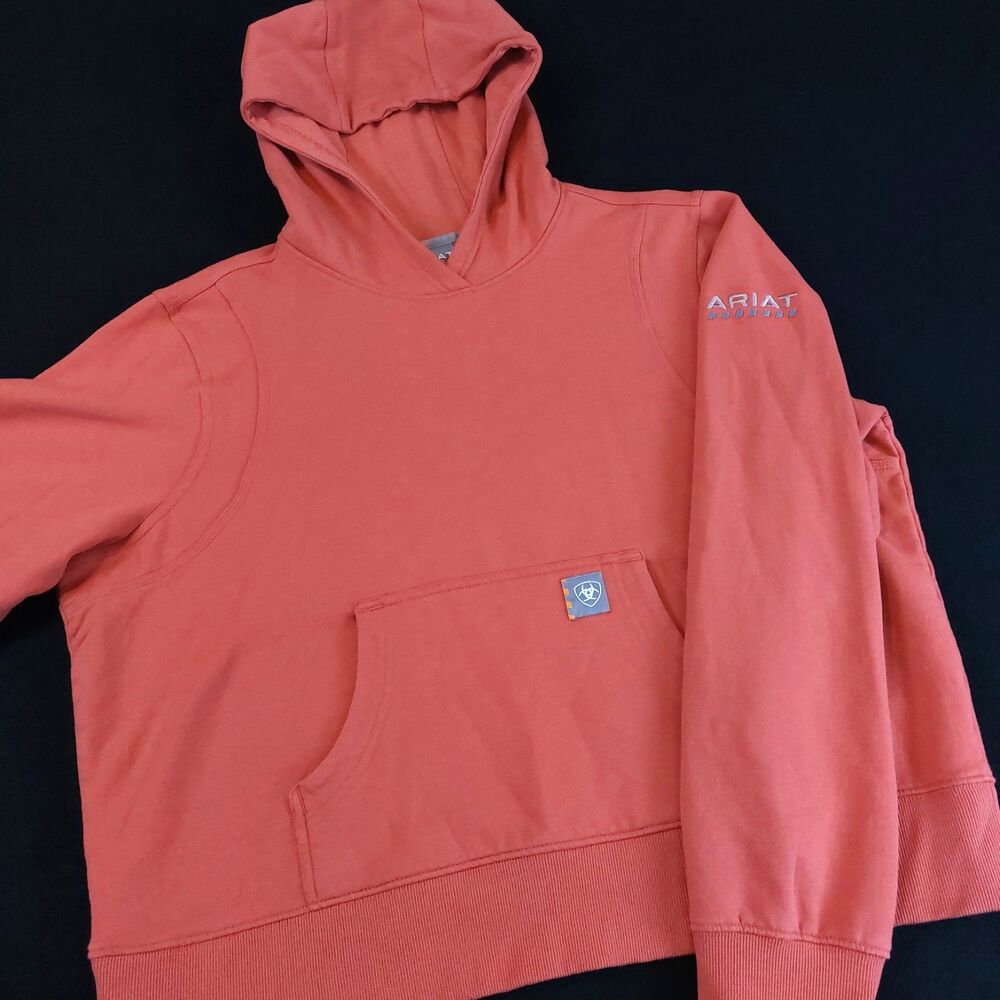 Ariat Rebar Lightweight Cropped Hoodie Women's XLarge Mineral Red Pockets